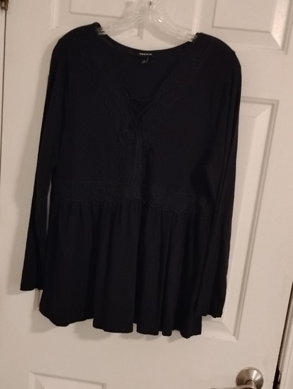 torrid Black Lace-Trim Long Sleeve Peplum Tunic